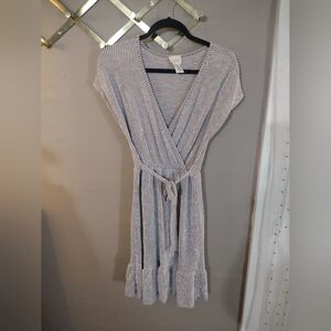 Taupe and White Fitted Tie Dress